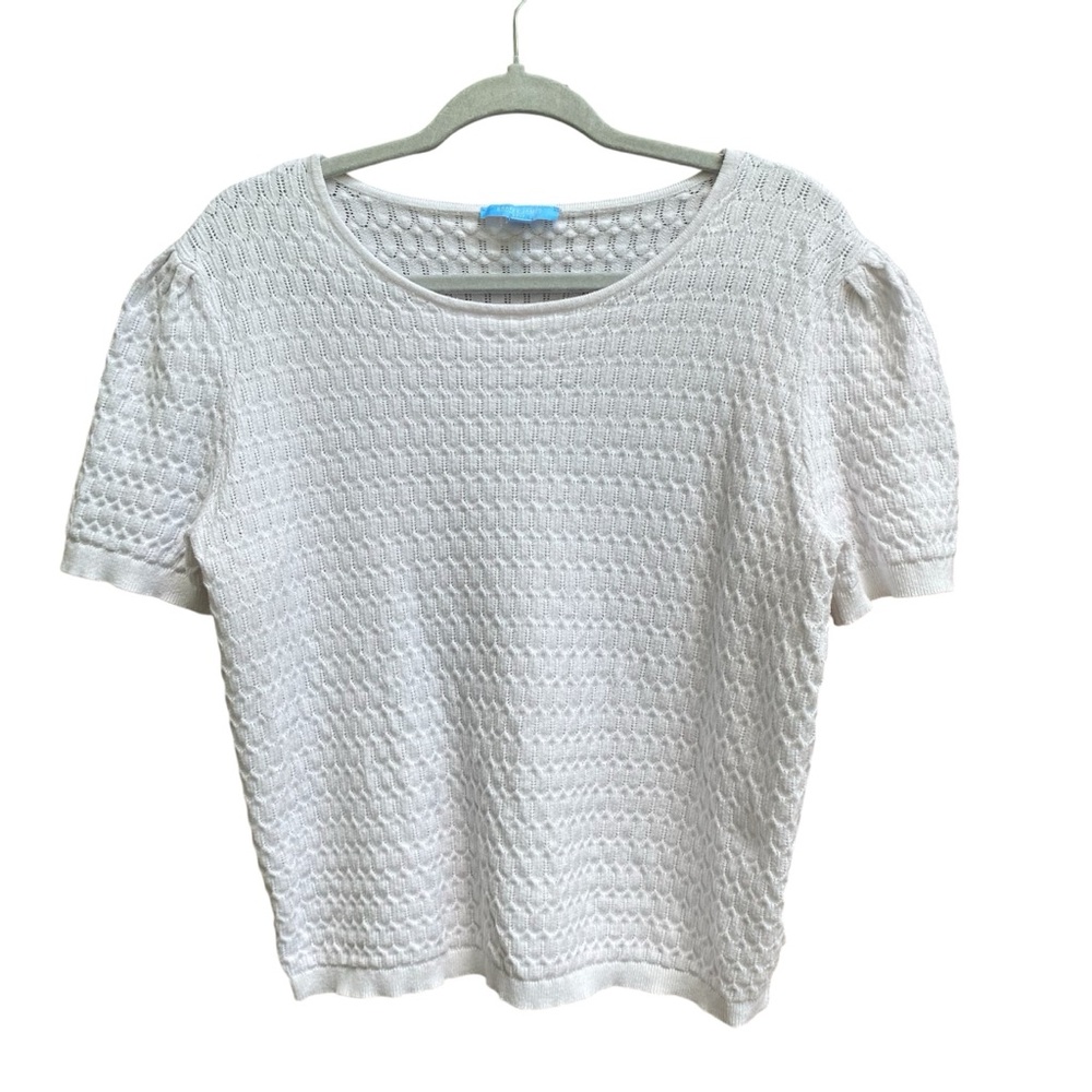 Draper James RSVP White Short Sleeve Sweater Puff Sleeve Top Womens Size XXL